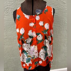 CAbi Orange Floral Sleeveless Blouse
